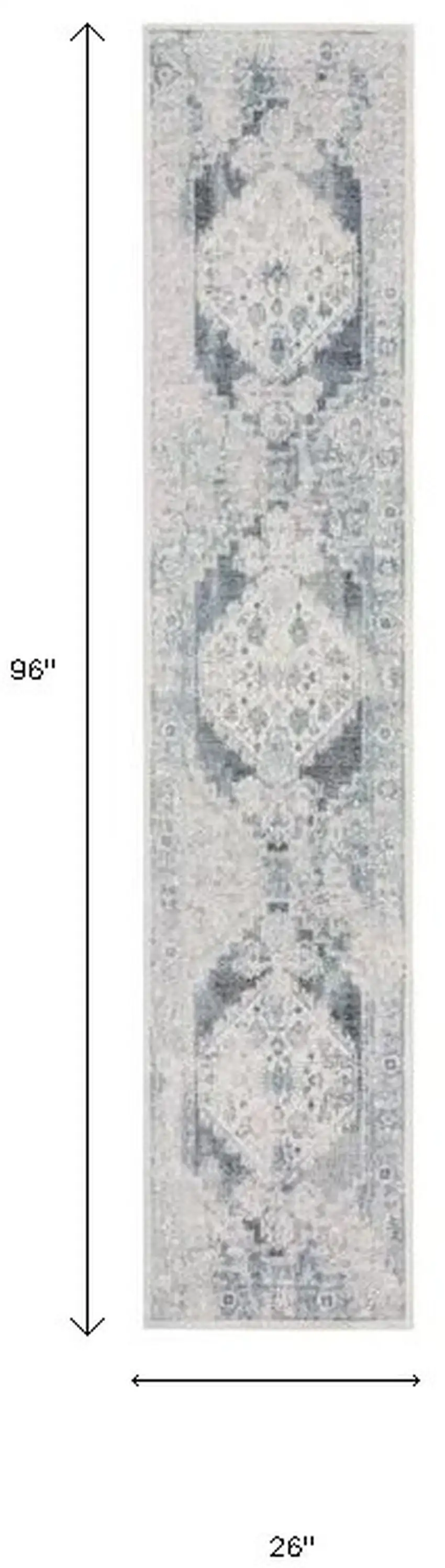 8' Blue Oriental Power Loom Distressed Washable Runner Rug Photo 6