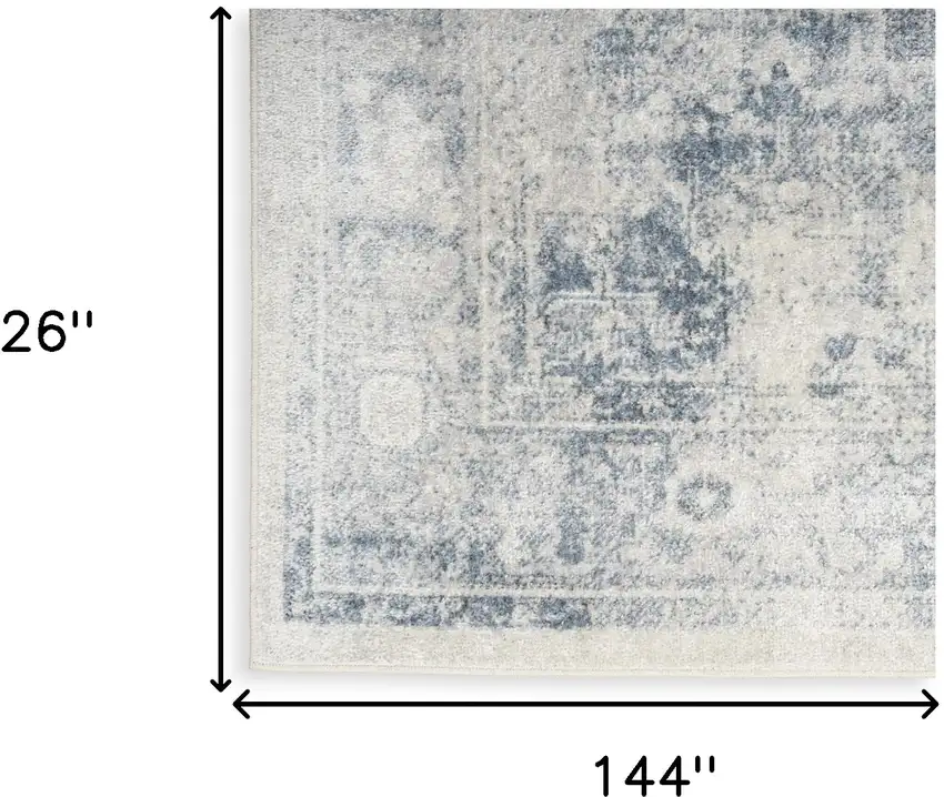 12' Blue Oriental Power Loom Distressed Washable Runner Rug Photo 5