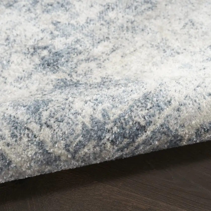 12' Blue Oriental Power Loom Distressed Washable Runner Rug Photo 9