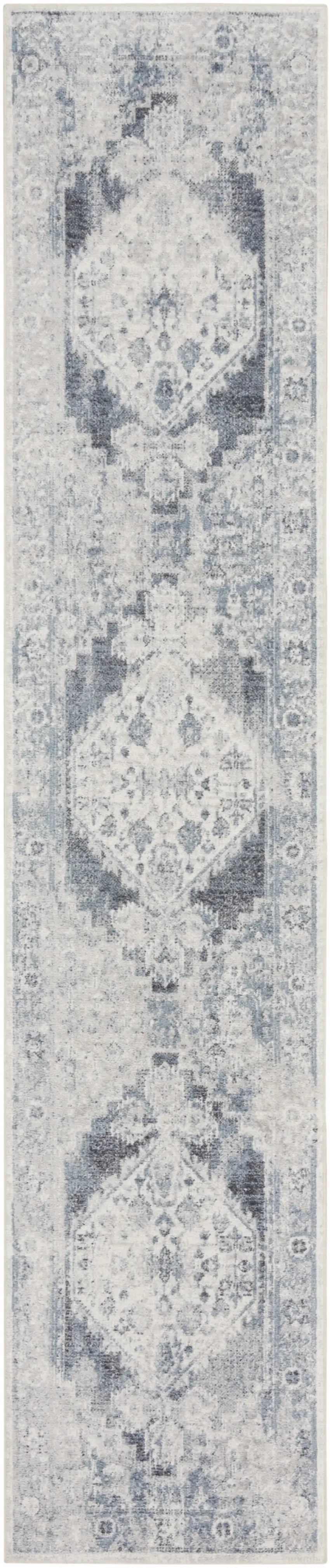12' Blue Oriental Power Loom Distressed Washable Runner Rug Photo 3