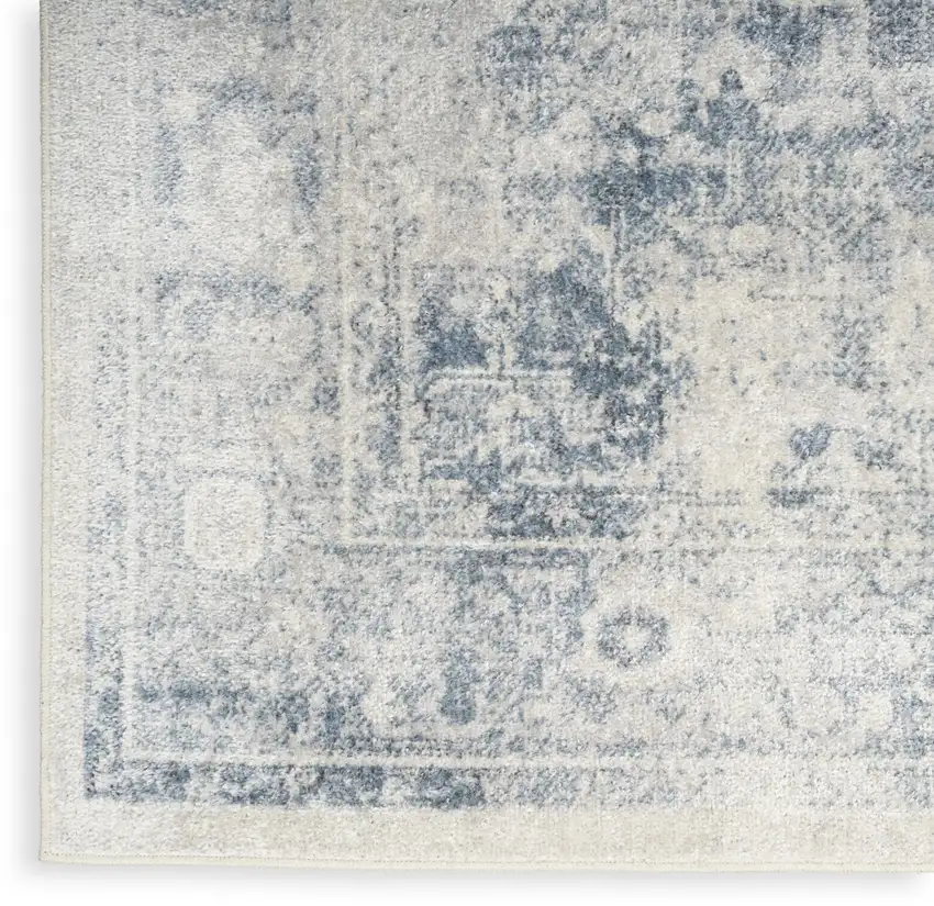 12' Blue Oriental Power Loom Distressed Washable Runner Rug Photo 7