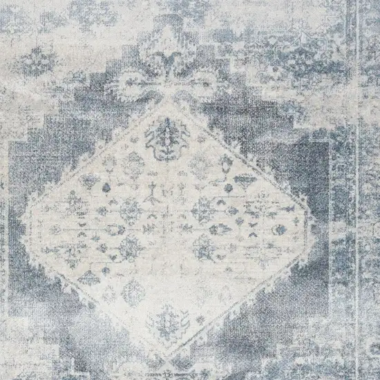 12' Blue Oriental Power Loom Distressed Washable Runner Rug Photo 4