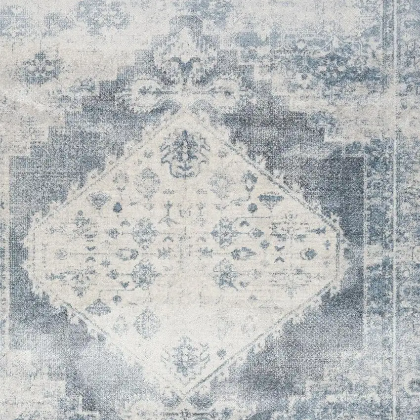 12' Blue Oriental Power Loom Distressed Washable Runner Rug Photo 4
