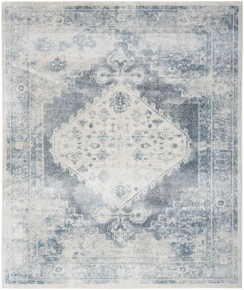 12' Blue Oriental Power Loom Distressed Washable Runner Rug Photo 2
