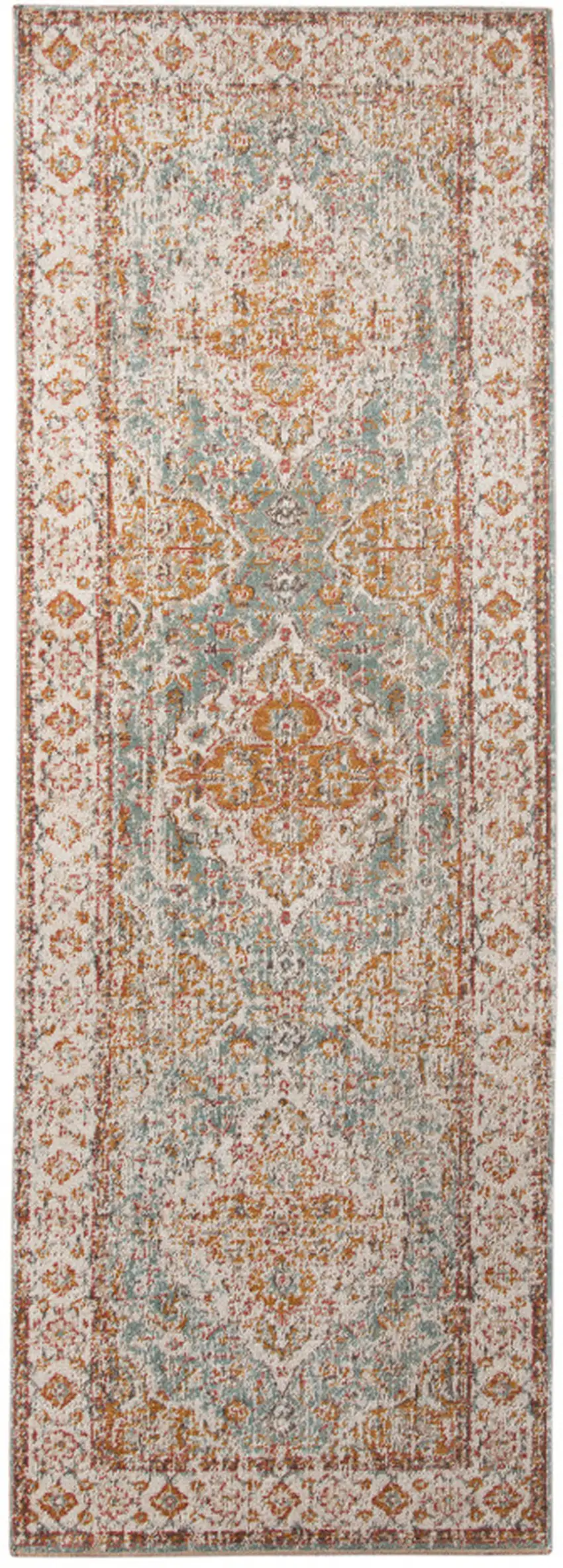 7' Blue Oriental Power Loom Runner Rug With Fringe Photo 1
