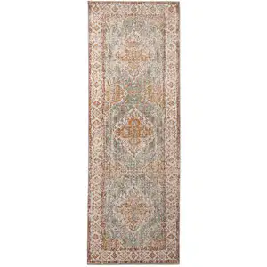 Photo of 7' Blue Oriental Power Loom Runner Rug With Fringe