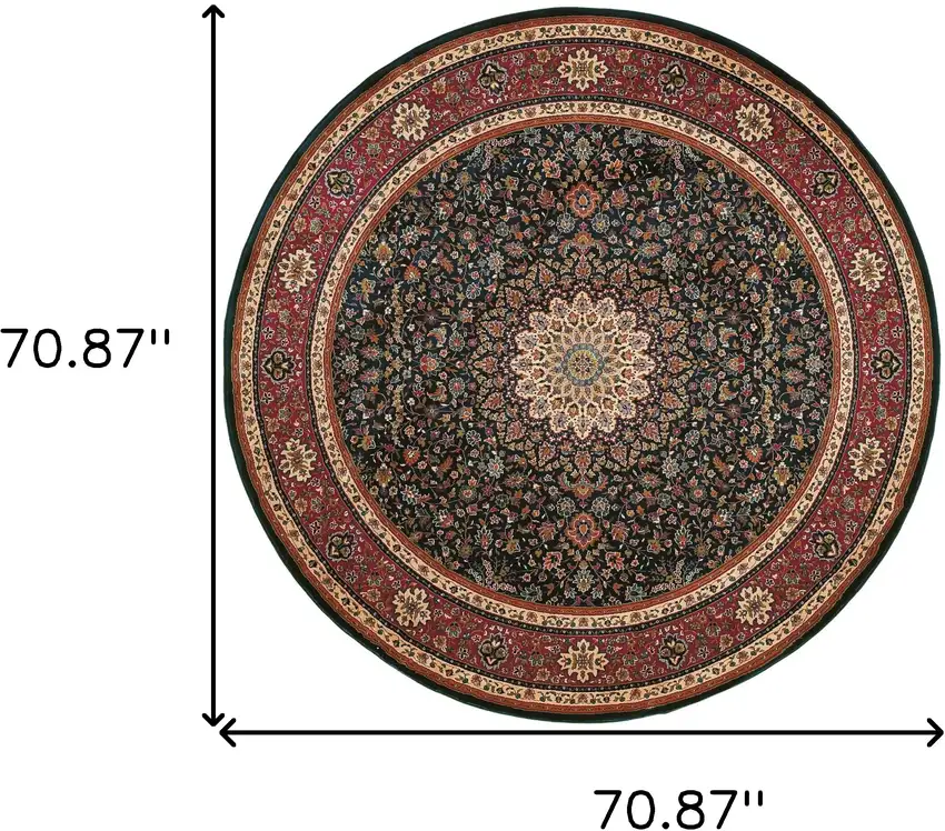 6' Blue Oriental Round Rug Photo 4
