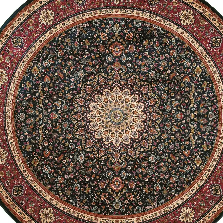 6' Blue Oriental Round Rug Photo 2