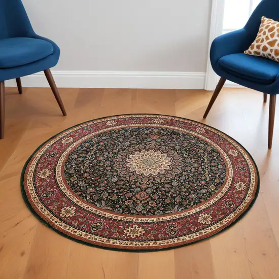 6' Blue Oriental Round Rug Photo 1