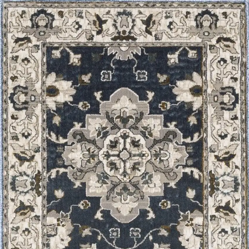 8' Blue Oriental Runner Rug Photo 6