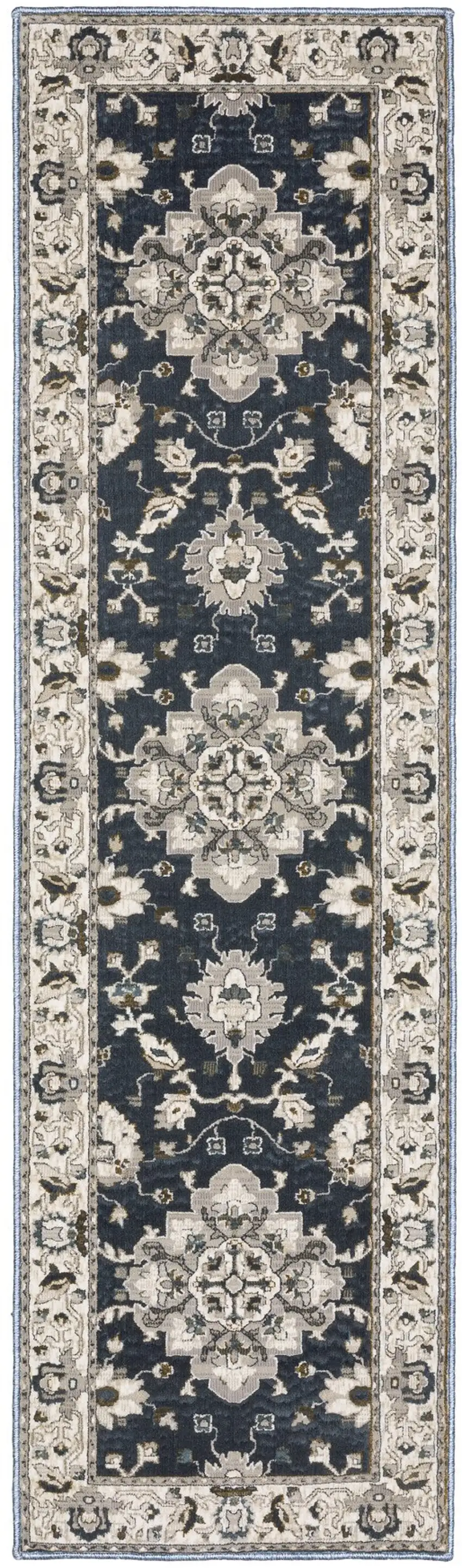 8' Blue Oriental Runner Rug Photo 2