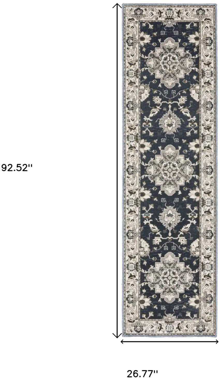 8' Blue Oriental Runner Rug Photo 3