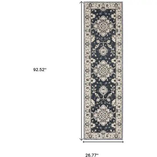 8' Blue Oriental Runner Rug Photo 3