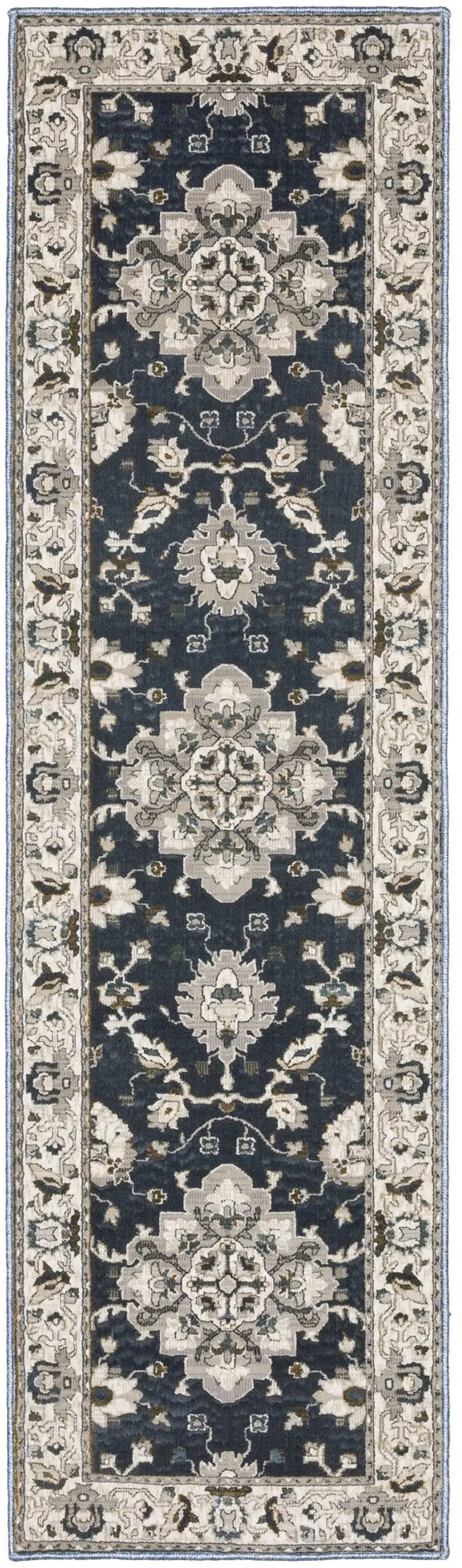 8' Blue Oriental Runner Rug Photo 5