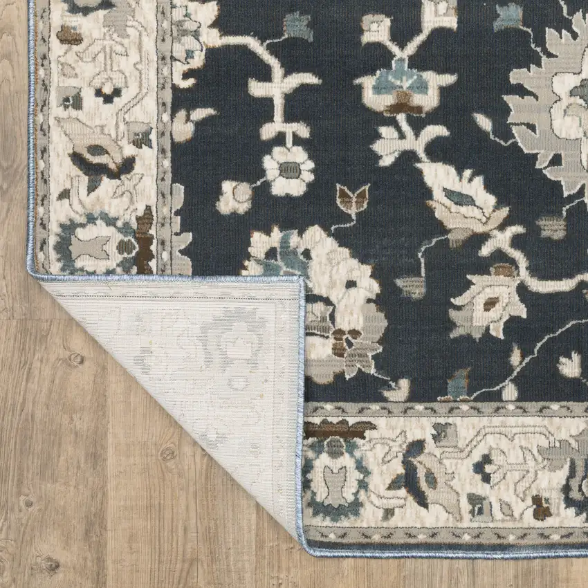 8' Blue Oriental Runner Rug Photo 9
