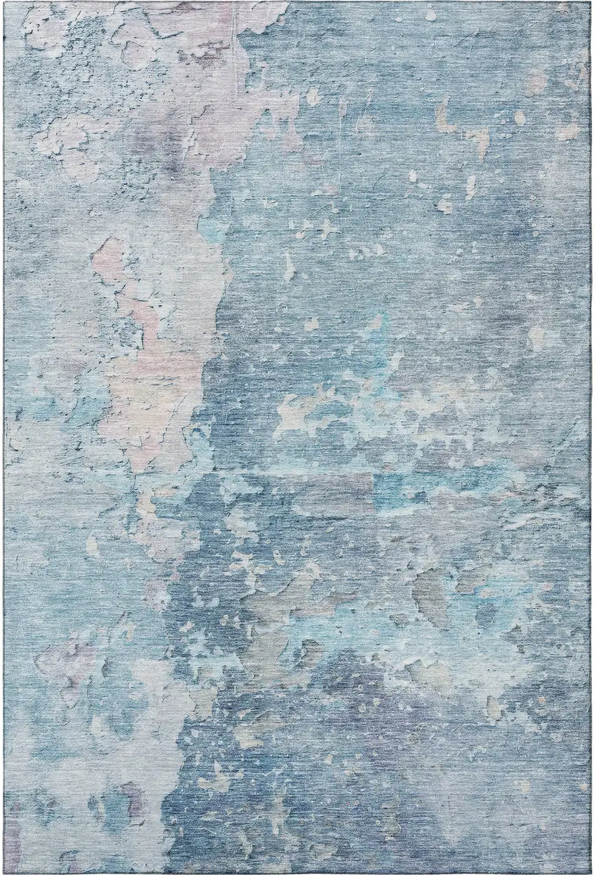 8' Blue Pink And Gray Abstract Washable Area Rug With UV Protection Photo 3