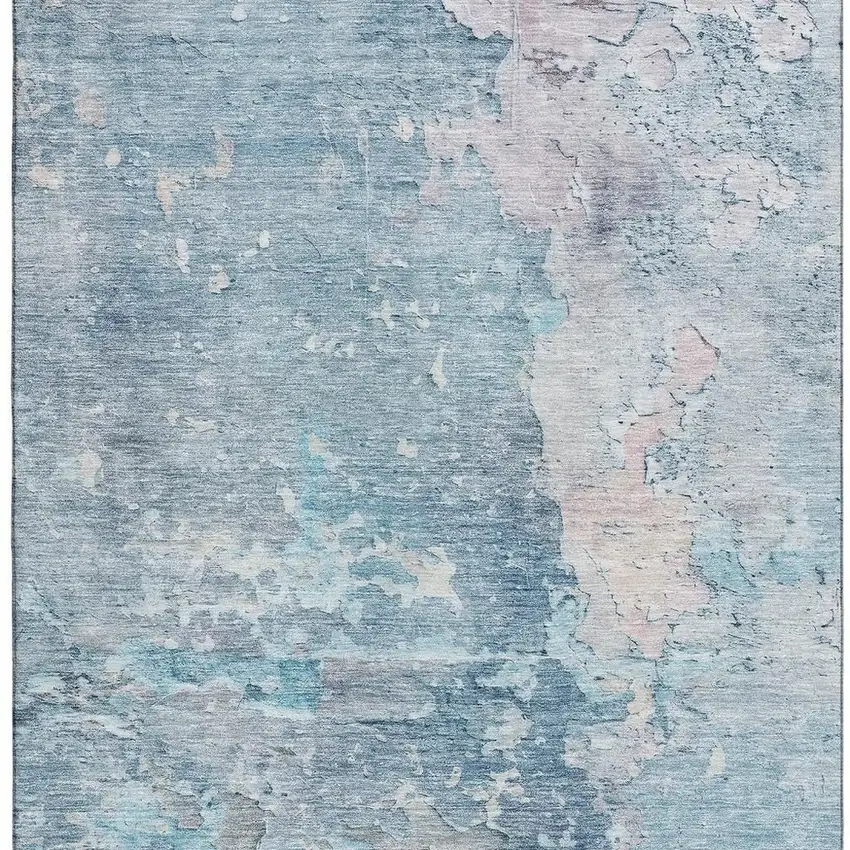 8' Blue Pink And Gray Abstract Washable Area Rug With UV Protection Photo 2