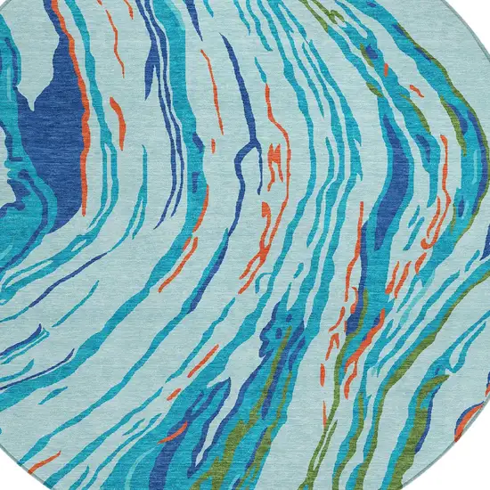 8' Blue Pink And Green Round Abstract Washable Indoor Outdoor Area Rug Photo 5