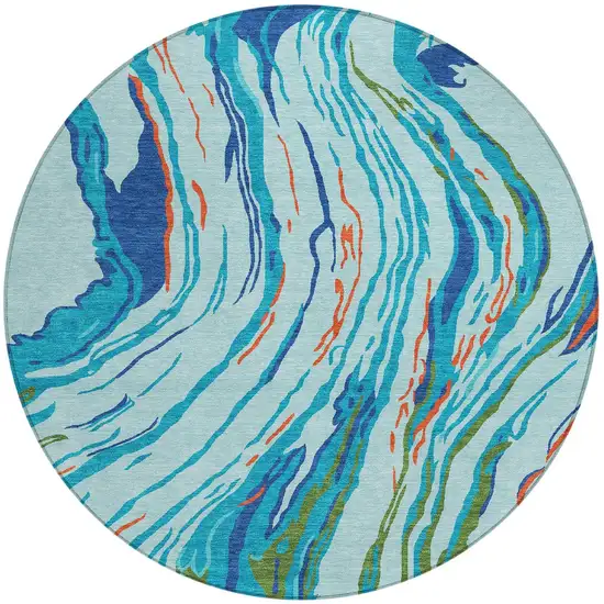 8' Blue Pink And Green Round Abstract Washable Indoor Outdoor Area Rug Photo 6