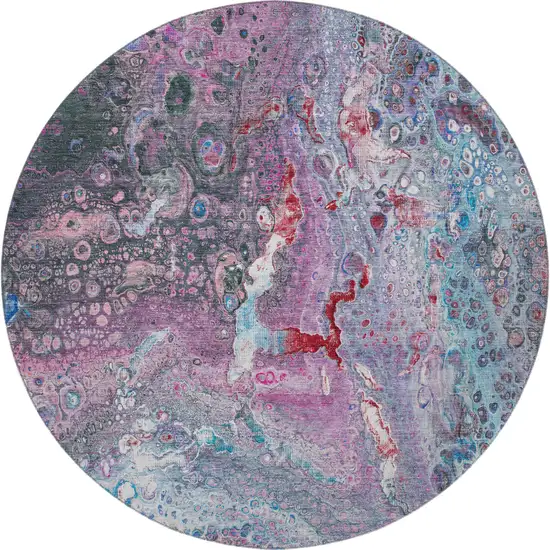 8' Blue Pink And Purple Abstract Washable Round Rug With UV Protection Photo 4