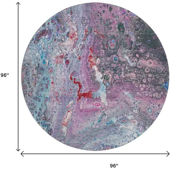 8' Blue Pink And Purple Abstract Washable Round Rug With UV Protection Photo 3