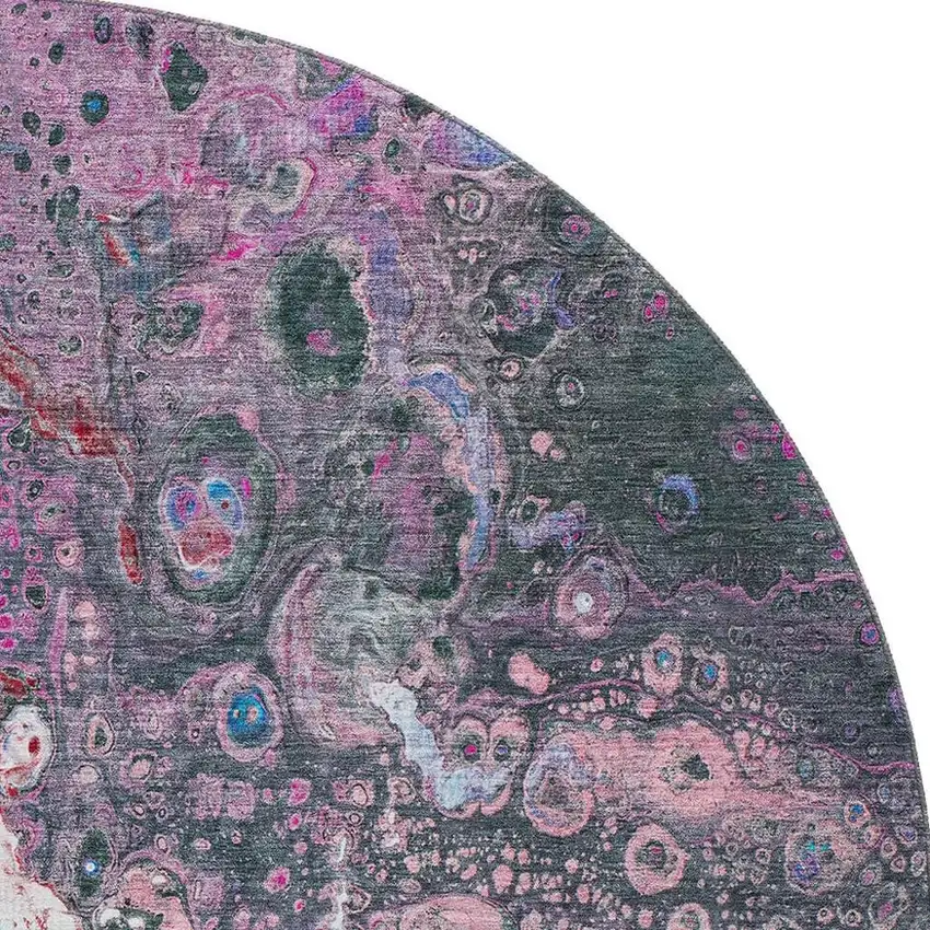 8' Blue Pink And Purple Abstract Washable Round Rug With UV Protection Photo 3