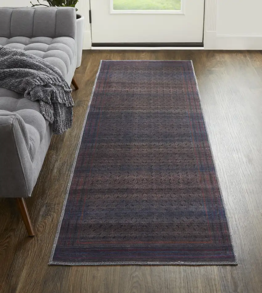 8' Blue Pink And Purple Floral Power Loom Runner Rug Photo 4