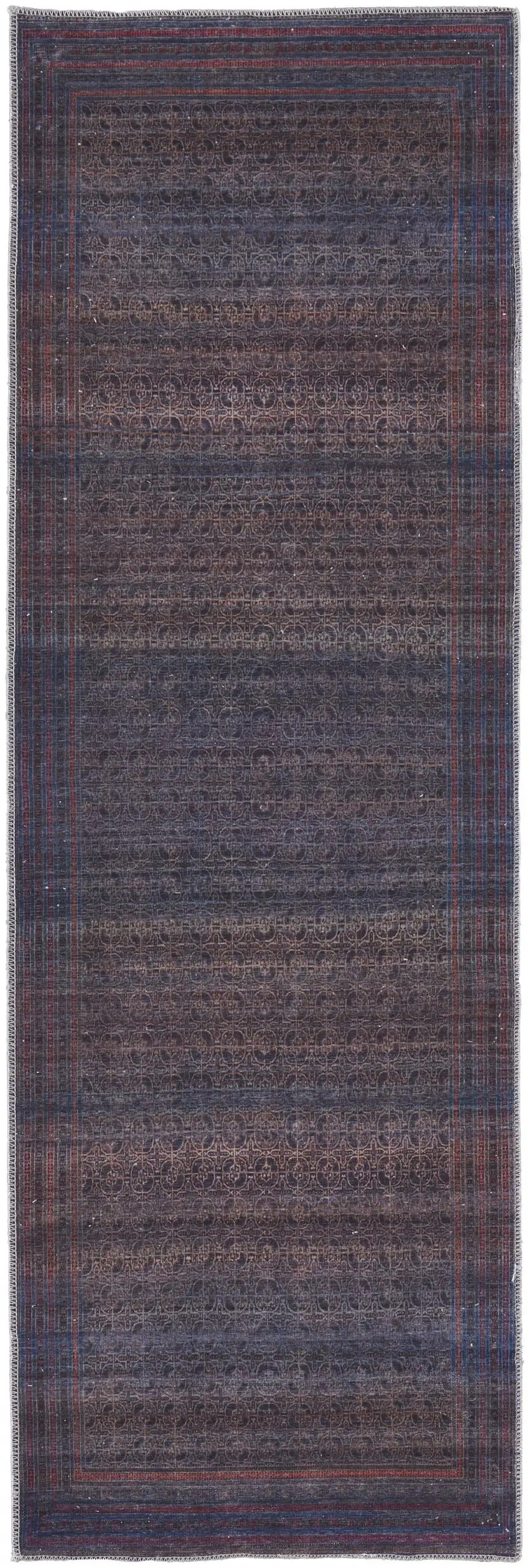 8' Blue Pink And Purple Floral Power Loom Runner Rug Photo 1