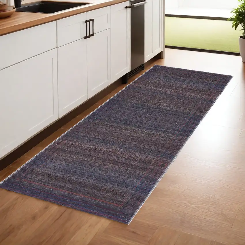 8' Blue Pink And Purple Floral Power Loom Runner Rug Photo 1
