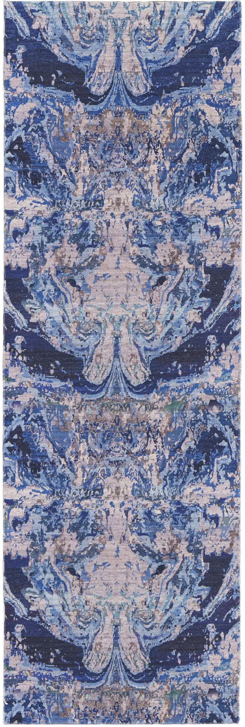 8' Blue Pink and Tan Abstract Power Loom Washable Runner Rug Photo 2