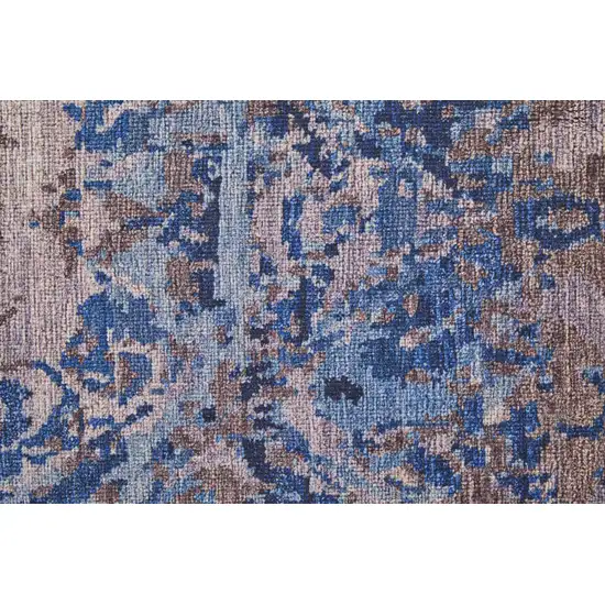 8' Blue Pink and Tan Abstract Power Loom Washable Runner Rug Photo 8
