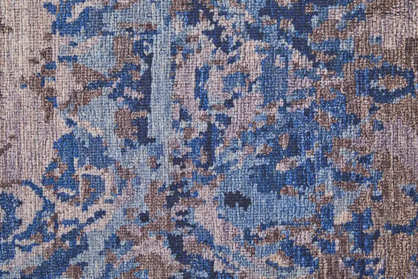 8' Blue Pink and Tan Abstract Power Loom Washable Runner Rug Photo 8