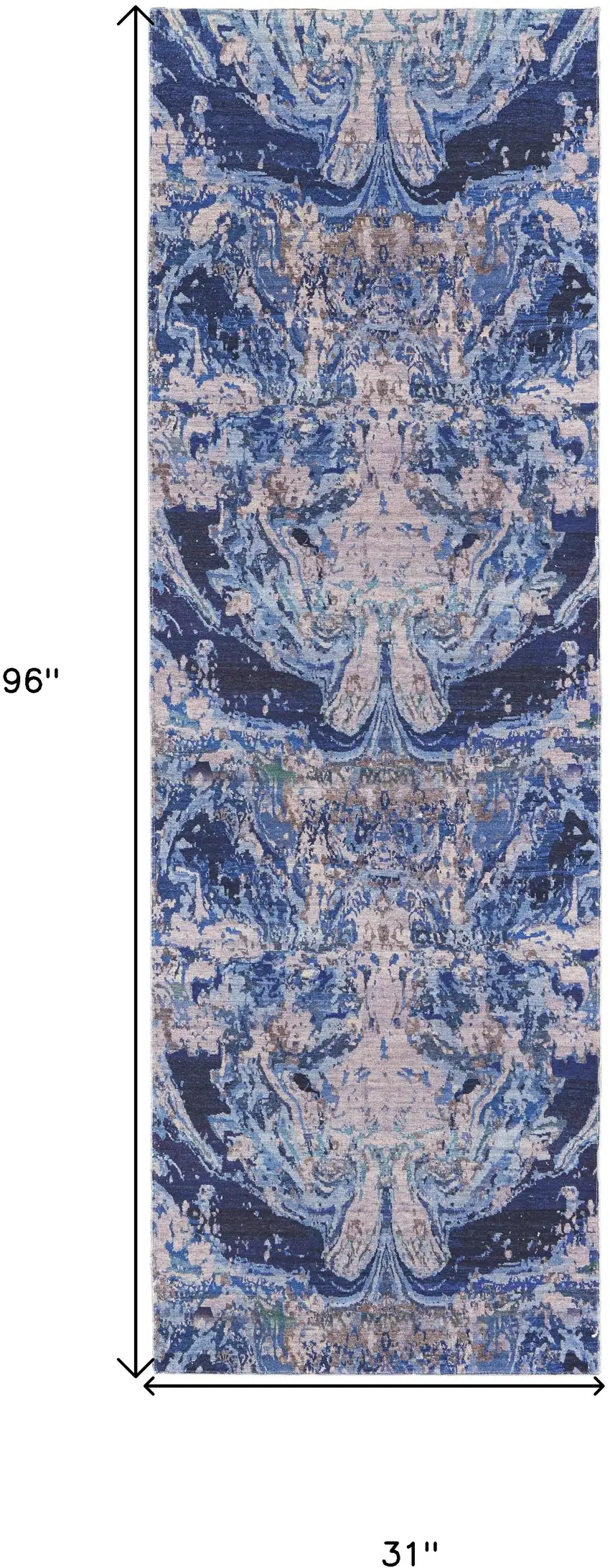 8' Blue Pink and Tan Abstract Power Loom Washable Runner Rug Photo 3