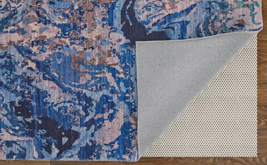 8' Blue Pink and Tan Abstract Power Loom Washable Runner Rug Photo 5