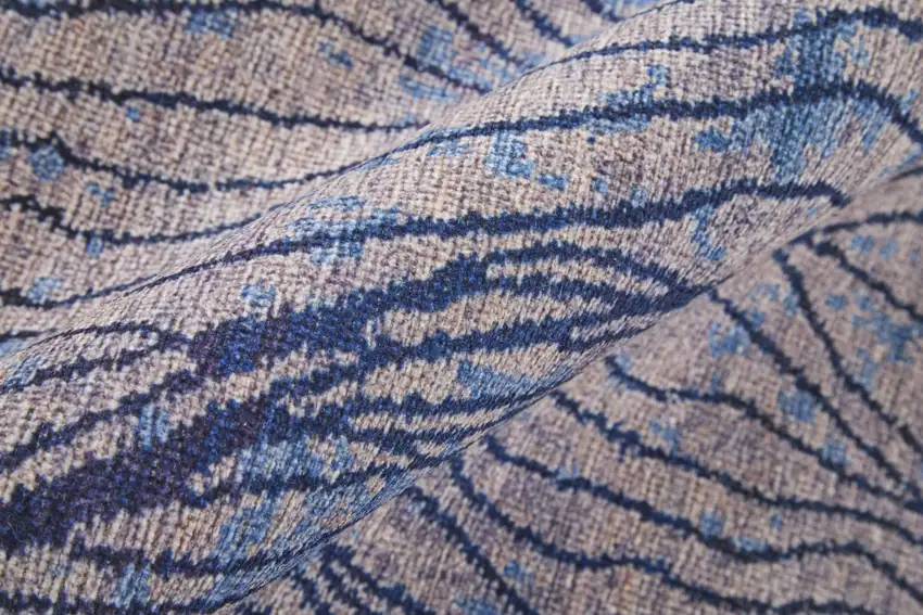 8' Blue Pink and Tan Abstract Power Loom Washable Runner Rug Photo 8