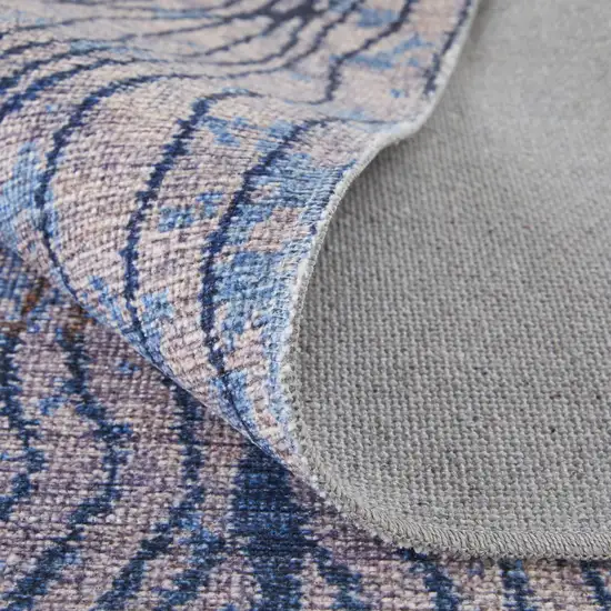 8' Blue Pink and Tan Abstract Power Loom Washable Runner Rug Photo 9