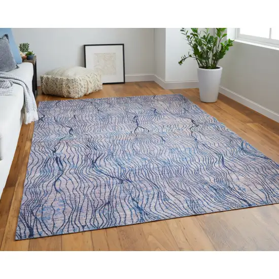 8' Blue Pink and Tan Abstract Power Loom Washable Runner Rug Photo 5