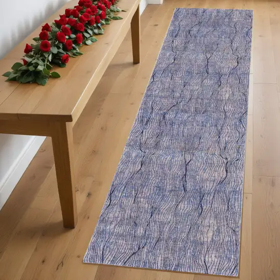 8' Blue Pink and Tan Abstract Power Loom Washable Runner Rug Photo 1