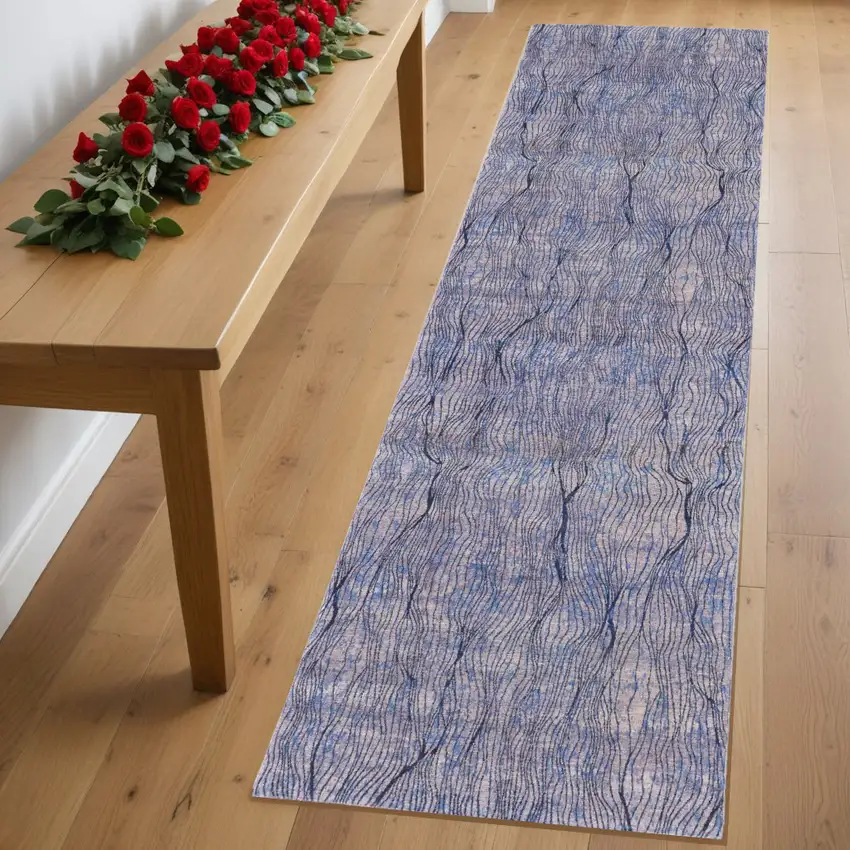 8' Blue Pink and Tan Abstract Power Loom Washable Runner Rug Photo 1