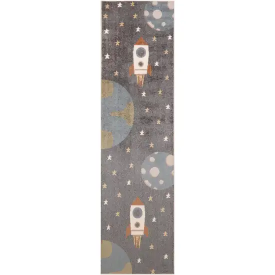 8' Blue Power Loom Runner Rug Photo 8
