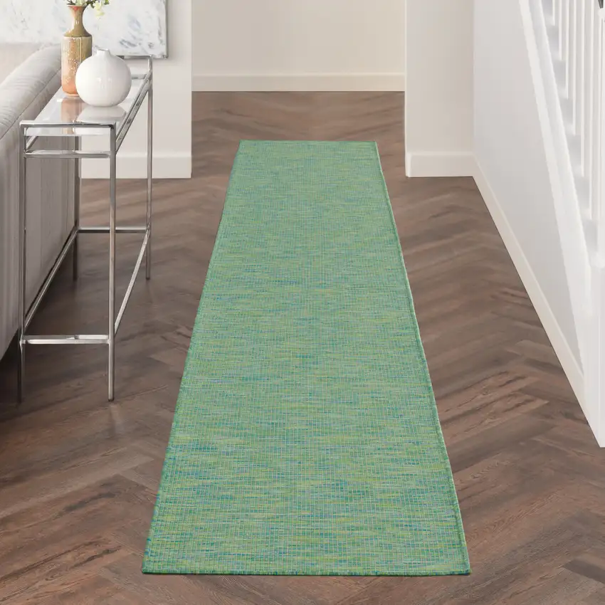 10' Blue and Green Power Loom Indoor Outdoor Runner Rug Photo 6