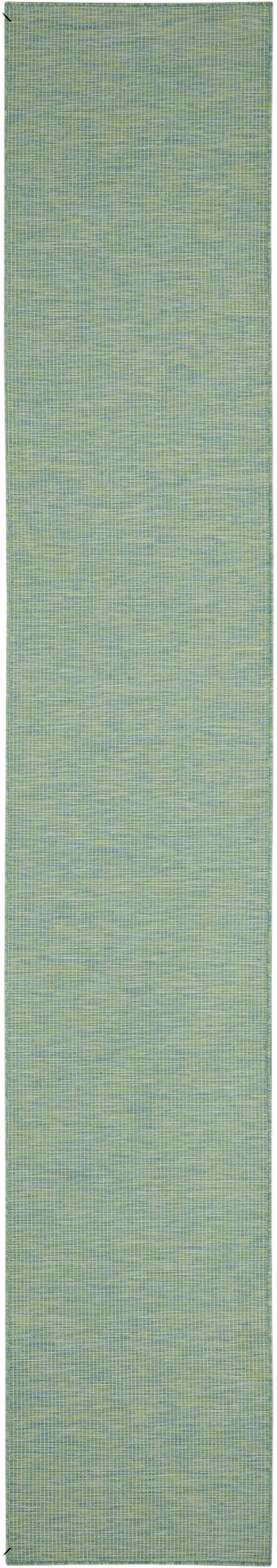 10' Blue and Green Power Loom Indoor Outdoor Runner Rug Photo 2