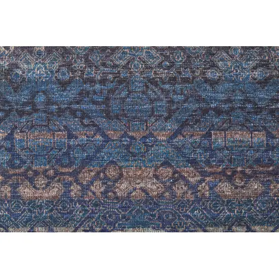 8' Blue Purple And Brown Floral Power Loom Runner Rug Photo 6