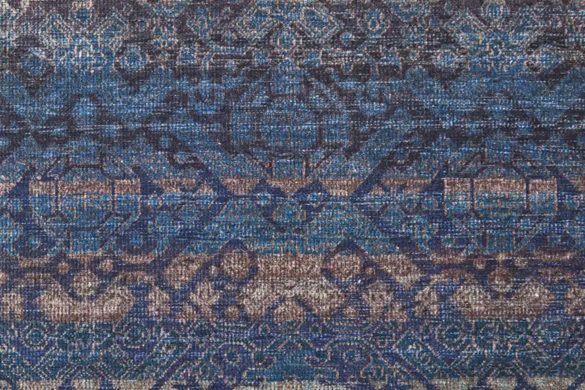 8' Blue Purple And Brown Floral Power Loom Runner Rug Photo 6