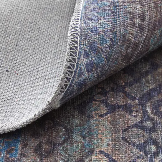 8' Blue Purple And Brown Floral Power Loom Runner Rug Photo 3
