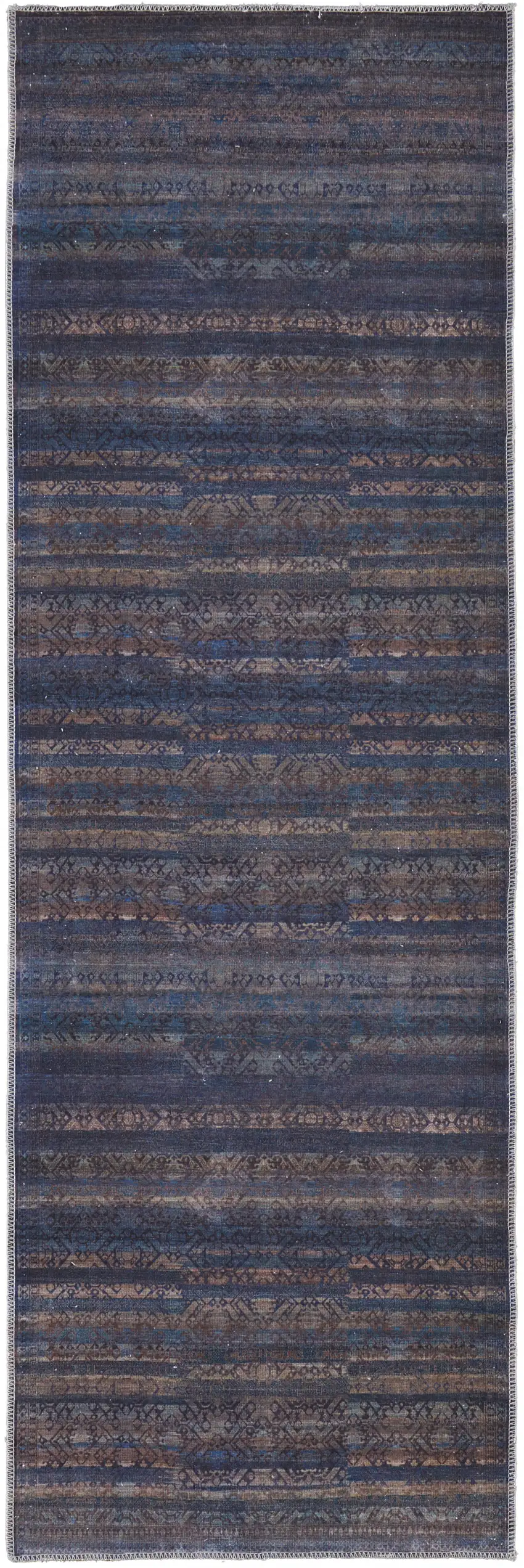 8' Blue Purple And Brown Floral Power Loom Runner Rug Photo 1