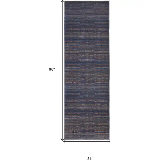 8' Blue Purple And Brown Floral Power Loom Runner Rug Photo 7