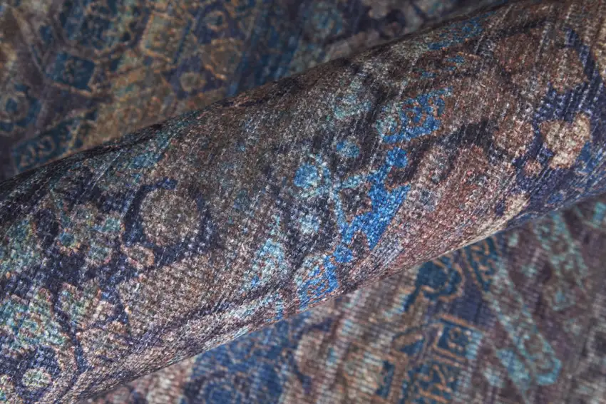 8' Blue Purple And Brown Floral Power Loom Runner Rug Photo 5