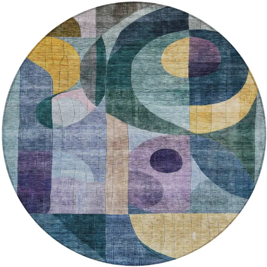 8' Blue Purple And Copper Round Abstract Washable Indoor Outdoor Area Rug Photo 2