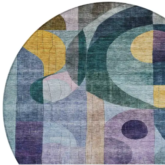 8' Blue Purple And Copper Round Abstract Washable Indoor Outdoor Area Rug Photo 6